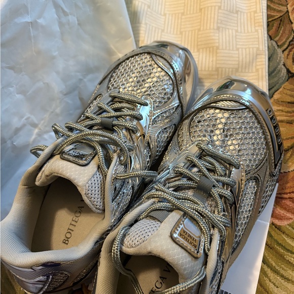 Bottega Veneta Metallic Silver Sneakers - Picture 1 of 9